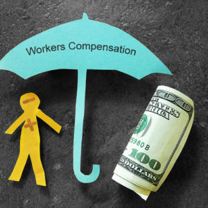 Image of workers' compensation claims process sheltering person with monetary compensation