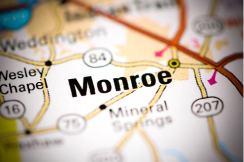 Monroe, North Carolina USA on a map