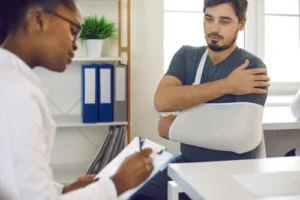 Man With Cast at Doctor