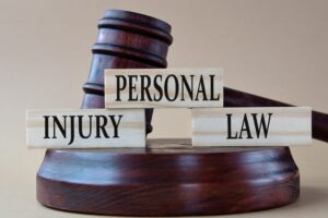 Wooden blocks are spelling out "PERSONAL INJURY LAW" next to a judge’s gavel- symbolizing the role of a personal injury lawyer from 1 Charlotte Injury Lawyers in legal claims.