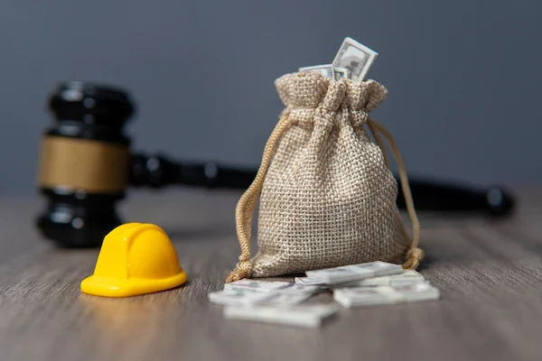 A miniature hard hat and money represent a workers' comp settlement in North Carolina.